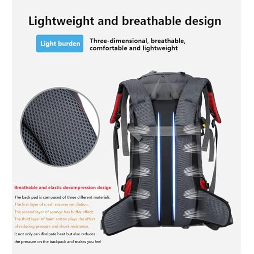Bseash 60L Waterproof Hiking and Camping Backpack with Rain Cover, Black-7