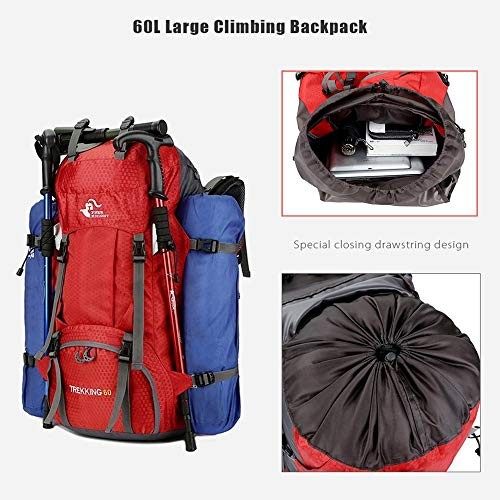 Bseash 60L Waterproof Hiking and Camping Backpack with Rain Cover, Red-4