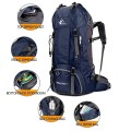 Bseash 60L Waterproof Hiking and Camping Backpack with Rain Cover, Navy Blue