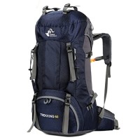 Bseash 60L Waterproof Hiking and Camping Backpack with Rain Cover, Navy Blue
