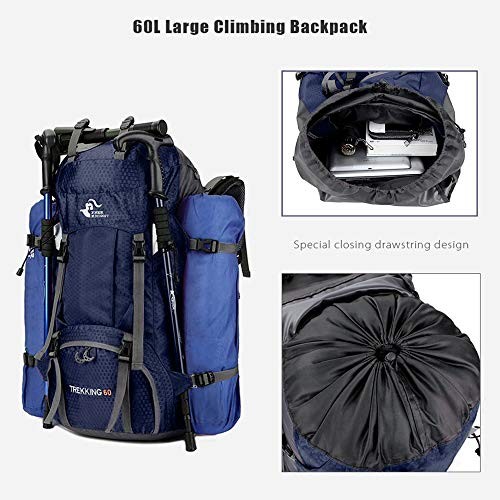 Bseash 60L Waterproof Hiking and Camping Backpack with Rain Cover, Navy Blue-4