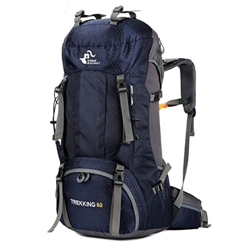 Bseash 60L Waterproof Hiking and Camping Backpack with Rain Cover, Navy Blue