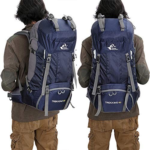 Bseash 60L Waterproof Hiking and Camping Backpack with Rain Cover, Navy Blue-8