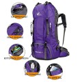 Bseash Purple 60L Waterproof Hiking and Camping Backpack with Rain Cover