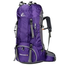 Bseash Purple 60L Waterproof Hiking and Camping Backpack with Rain Cover