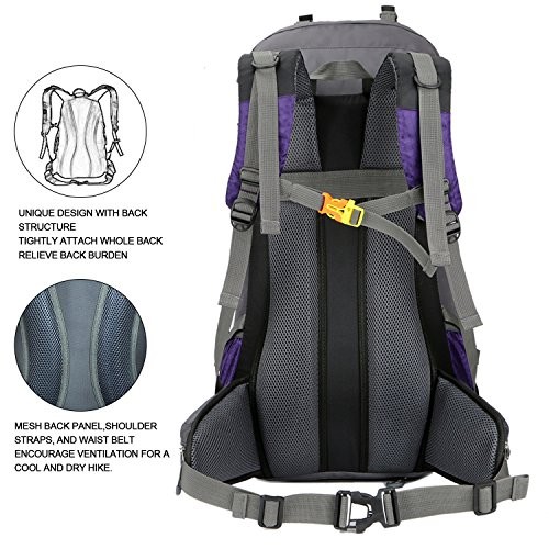 Bseash Purple 60L Waterproof Hiking and Camping Backpack with Rain Cover-5