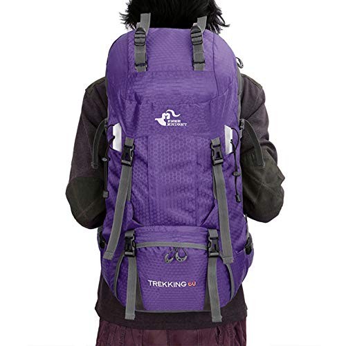 Bseash Purple 60L Waterproof Hiking and Camping Backpack with Rain Cover-8