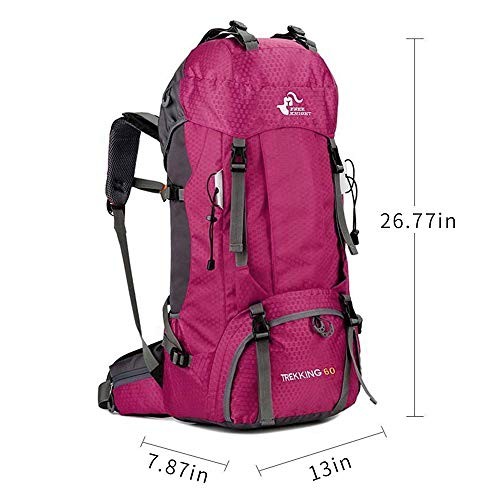 Bseash 60L Waterproof Hiking and Camping Backpack with Rain Cover, Rose Red-1