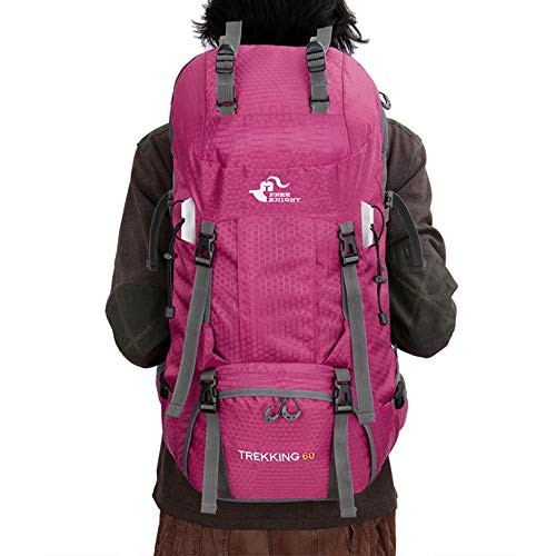Bseash 60L Waterproof Hiking and Camping Backpack with Rain Cover, Rose Red-8