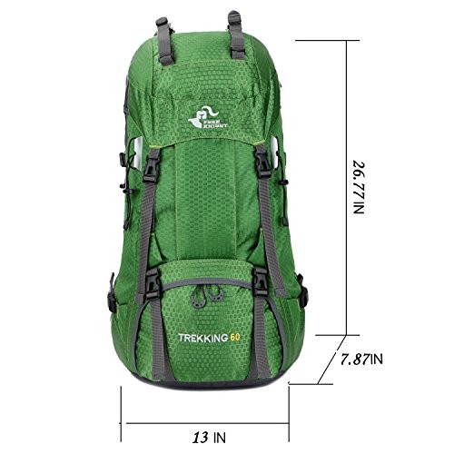 Bseash 60L Waterproof Hiking and Camping Backpack with Rain Cover, Green-1