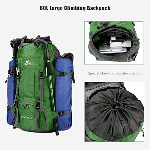 Bseash 60L Waterproof Hiking and Camping Backpack with Rain Cover, Green-4