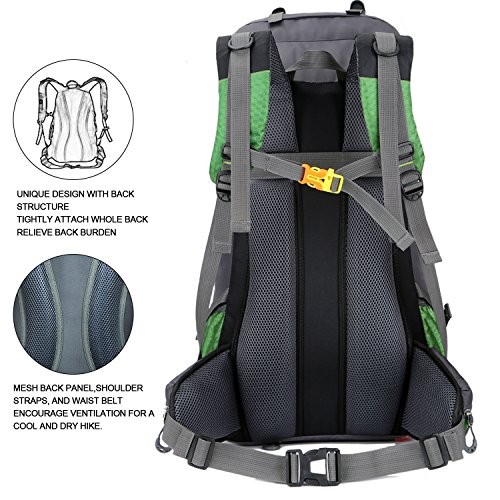 Bseash 60L Waterproof Hiking and Camping Backpack with Rain Cover, Green-5