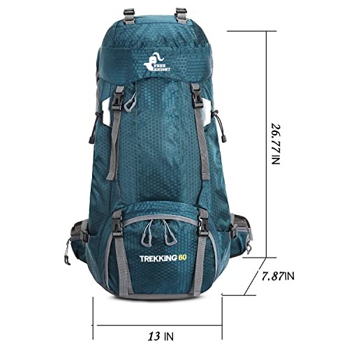 Bseash 60L Waterproof Hiking and Camping Backpack with Rain Cover, Blue Green-1