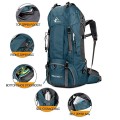 Bseash 60L Waterproof Hiking and Camping Backpack with Rain Cover, Blue Green