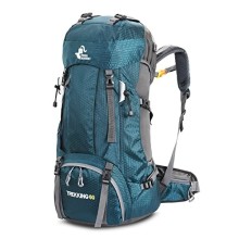 Bseash 60L Waterproof Hiking and Camping Backpack with Rain Cover, Blue Green