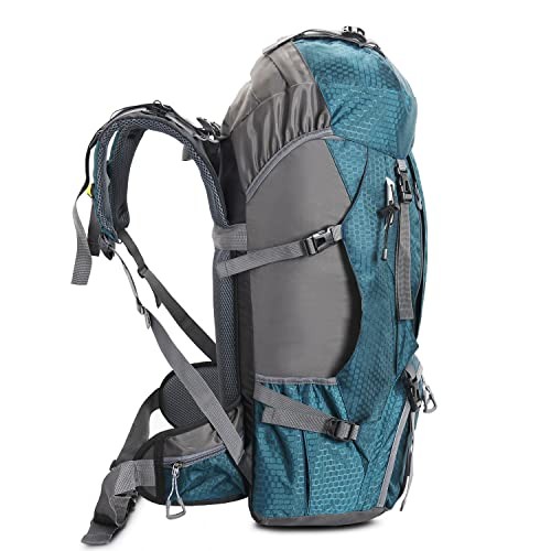 Bseash 60L Waterproof Hiking and Camping Backpack with Rain Cover, Blue Green-7