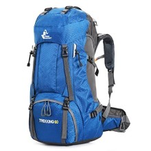 Bseash 60L Waterproof Hiking and Camping Backpack with Rain Cover, Blue