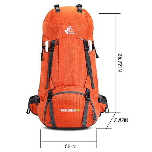 Bseash 60L Waterproof Hiking and Camping Backpack with Rain Cover, Orange-1