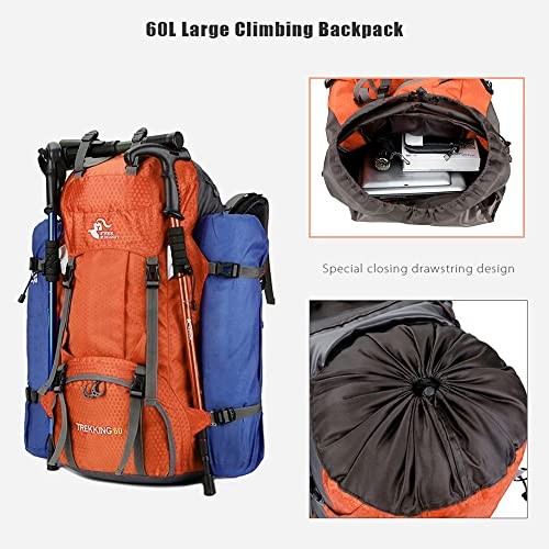Bseash 60L Waterproof Hiking and Camping Backpack with Rain Cover, Orange-4
