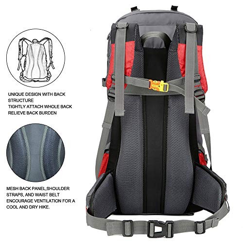Bseash 60L Waterproof Hiking and Camping Backpack with Rain Cover, Orange-6