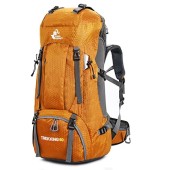 Bseash 60L Waterproof Hiking and Camping Backpack with Rain Cover, Gold