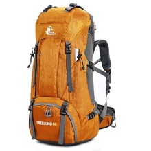 Bseash 60L Waterproof Hiking and Camping Backpack with Rain Cover, Gold