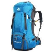 Bseash 60L Lightweight Waterproof Hiking and Camping Backpack with Rain Cover, Light Blue