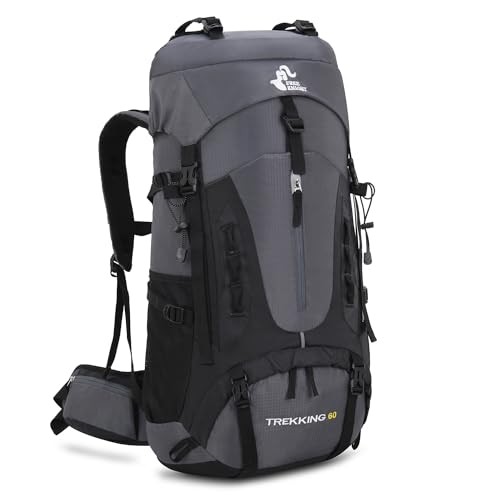 Bseash 60L Waterproof Lightweight Hiking Backpack with Rain Cover, Grey