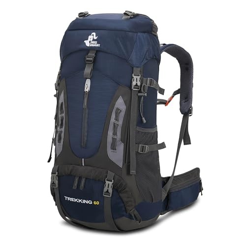Bseash 60L Lightweight Waterproof Hiking Backpack with Rain Cover, Navy Blue