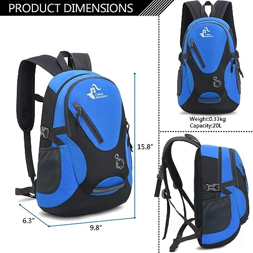 Bseash Blue Small 20L Outdoor Hiking Backpack, Lightweight Waterproof Daypack for Kids-1