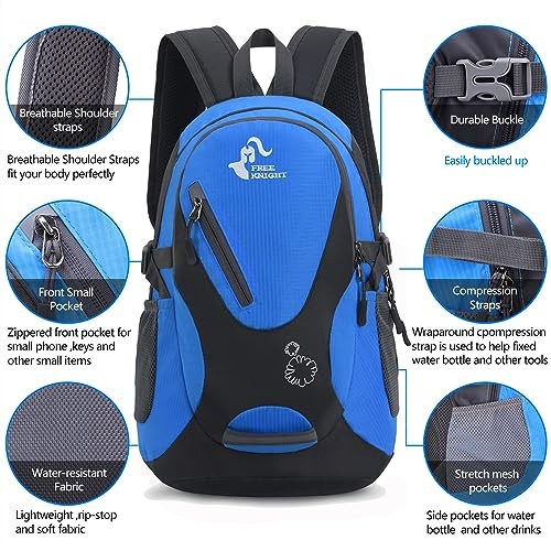 Bseash Blue Small 20L Outdoor Hiking Backpack, Lightweight Waterproof Daypack for Kids-3