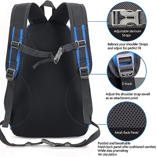 Bseash Blue Small 20L Outdoor Hiking Backpack, Lightweight Waterproof Daypack for Kids-4