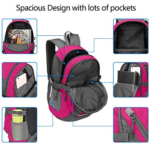 Bseash Small 20L Outdoor Hiking Backpack, Rose Red-2