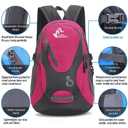 Bseash Small 20L Outdoor Hiking Backpack, Rose Red-3