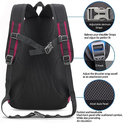 Bseash Small 20L Outdoor Hiking Backpack, Rose Red-4