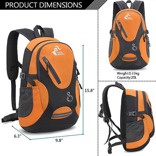 Bseash Small 20L Outdoor Hiking Backpack, Orange, Lightweight Waterproof Daypack for Kids-1