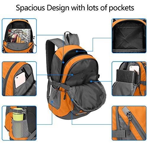 Bseash Small 20L Outdoor Hiking Backpack, Orange, Lightweight Waterproof Daypack for Kids-2