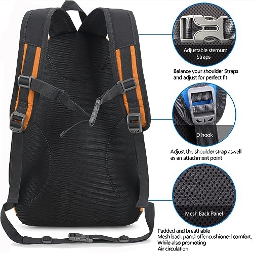 Bseash Small 20L Outdoor Hiking Backpack, Orange, Lightweight Waterproof Daypack for Kids-4