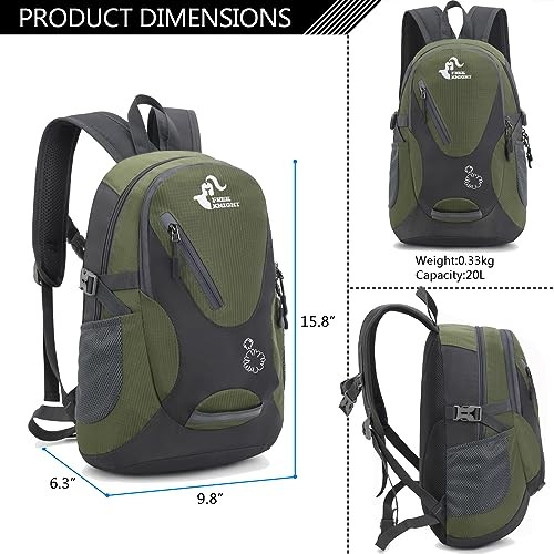 Bseash Small 20L Outdoor Hiking Backpack, Army Green Lightweight Waterproof Daypack for Kids-1