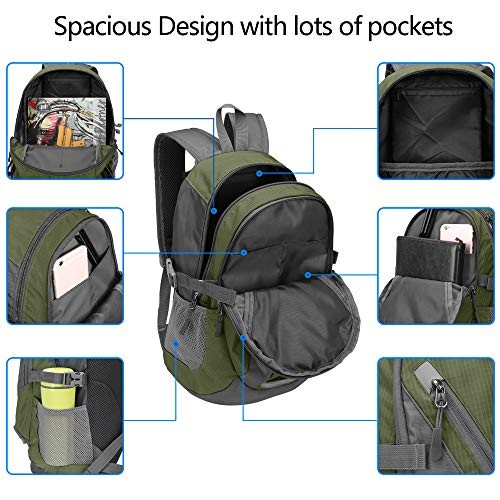 Bseash Small 20L Outdoor Hiking Backpack, Army Green Lightweight Waterproof Daypack for Kids-2