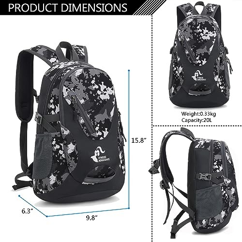 Bseash Small 20L Outdoor Hiking Backpack, Black Camo-1