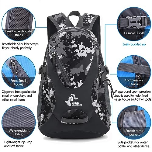 Bseash Small 20L Outdoor Hiking Backpack, Black Camo-3