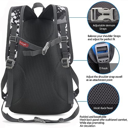 Bseash Small 20L Outdoor Hiking Backpack, Black Camo-4