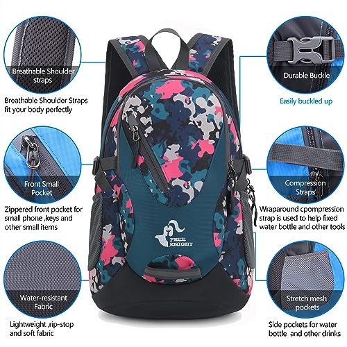 Bseash Small 20L Outdoor Hiking Backpack, Pink Camo-3