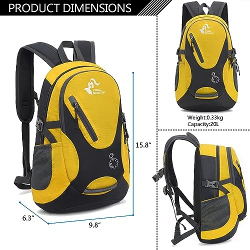 Bseash Small 20L Outdoor Hiking Backpack, Yellow, Lightweight Waterproof Daypack for Kids-1