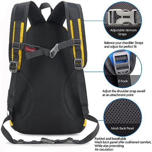 Bseash Small 20L Outdoor Hiking Backpack, Yellow, Lightweight Waterproof Daypack for Kids-4