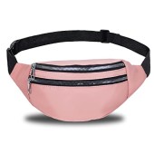 Wendergo Pink Bum Bag Waist Pack with 2 Zip Pockets and Adjustable Strap