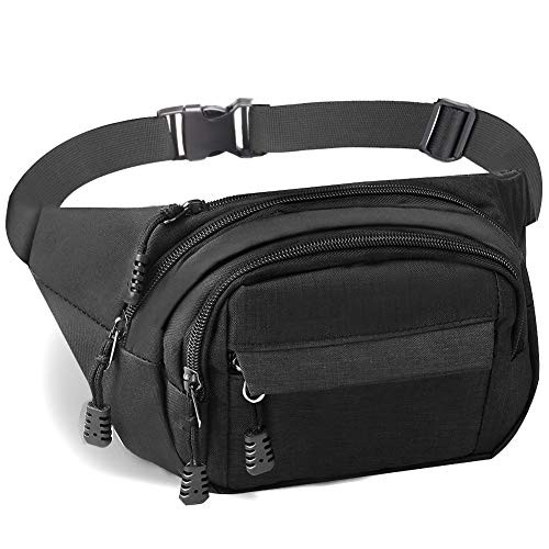 Gadom Waterproof Waist Bag with 4 Zip Pockets, A-black