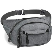 Gadom Waterproof Waist Bag with 4 Zip Pockets, B-grey