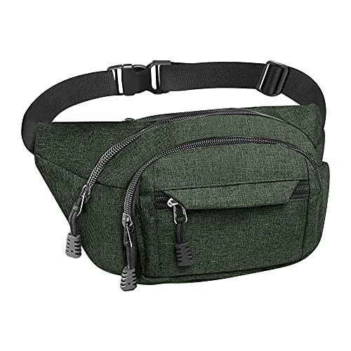 Gadom Waterproof Bumbag Waist Bag, 4 Zip Pockets, D-green